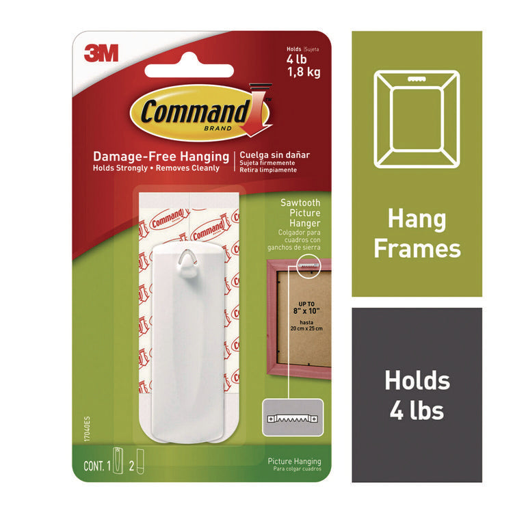 Sawtooth Picture Hanger, One Hanger, Two Strips, White, Supports 4 lbs