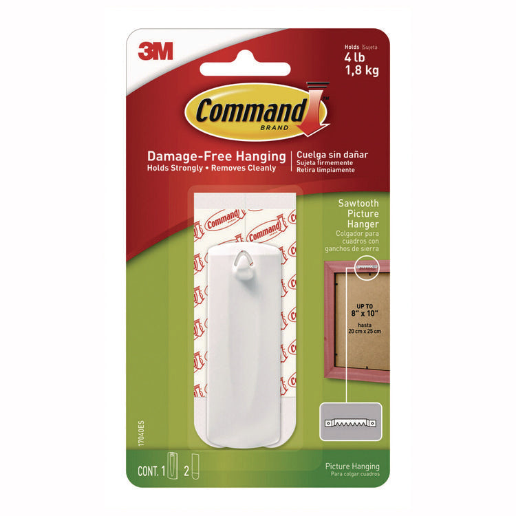 Sawtooth Picture Hanger, One Hanger, Two Strips, White, Supports 4 lbs