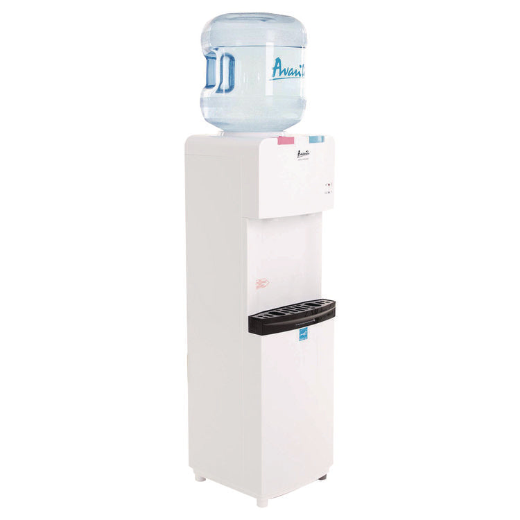Hot and Cold Water Stand Up Dispenser, 3 gal to 5 gal, 11 x 12 x 36, White
