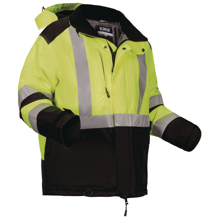 GloWear Class 3 Hi-Vis Winter Jacket with AmpliFIRE Heat Reflective Lining, Large, Lime