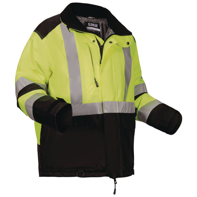GloWear Class 3 Hi-Vis Winter Jacket with AmpliFIRE Heat Reflective Lining, 2X-Large, Lime