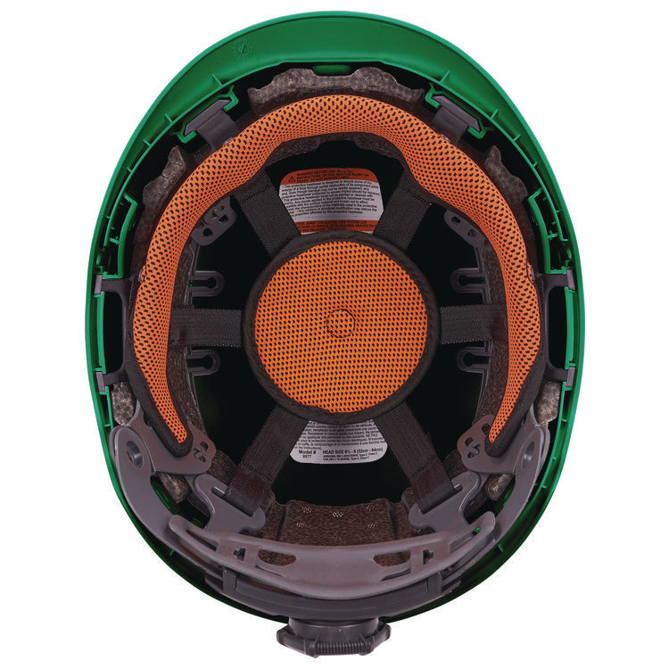 Skullerz 8977 Class C Safety Helmet with Adjustable Venting, 6-Point Ratchet Suspension, Green