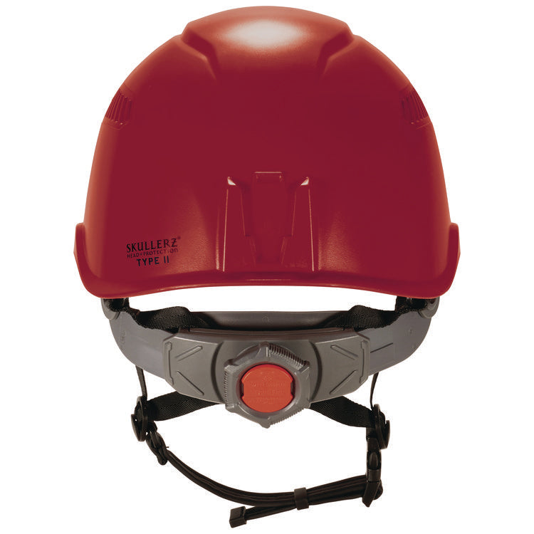 Skullerz 8977 Class C Safety Helmet with Adjustable Venting, 6-Point Ratchet Suspension, Red