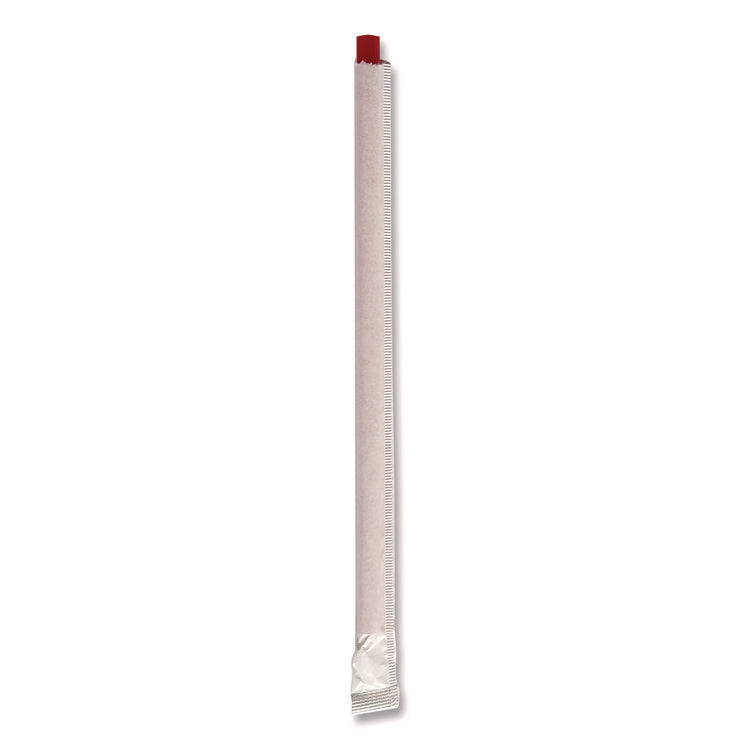Wrapped Giant Straws, 7.75", Polypropylene, Red, 300/Pack, 24 Packs/Carton