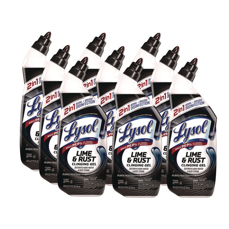 Disinfectant Toilet Bowl Cleaner w/Lime/Rust Remover, Atlantic Fresh, 24 oz, 9/Carton
