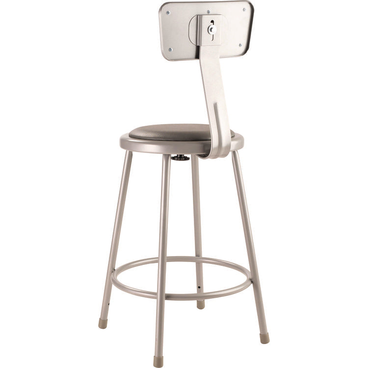 6400 Series Heavy Duty Vinyl Padded Steel Stool With Backrest, Supports Up to 500 lb, 24" Seat Height, Gray Seat, Gray Base