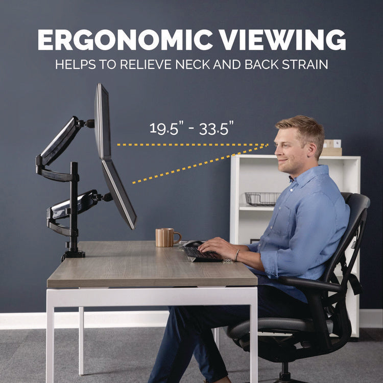 Platinum Series Dual Stacking Arm For 27" Monitors, 360 Deg Rotation, 180 Deg Tilt, 360 Deg Pan, Black, Supports 22 Lb