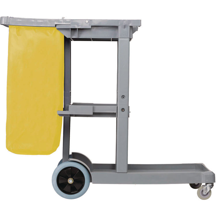 Janitor's Cart, Plastic, 4 Shelves, 1 Bin, 19" x 45" x 39", Gray