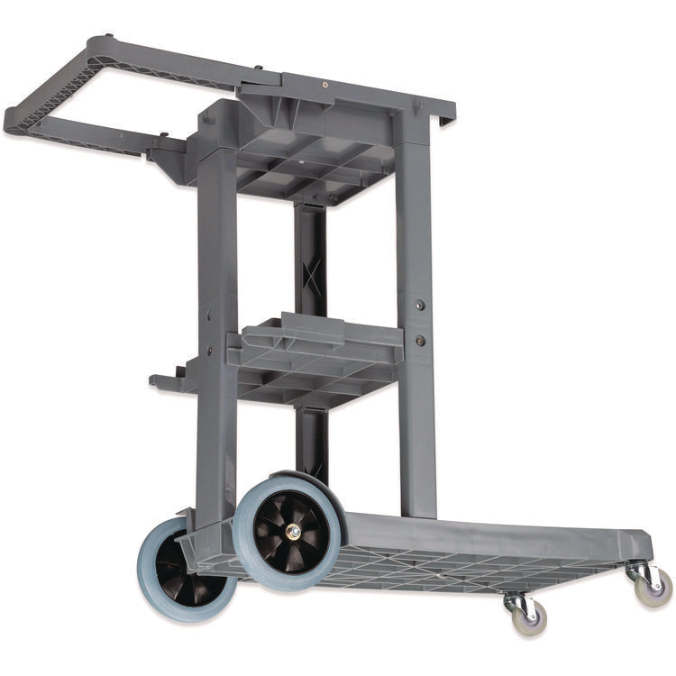 Janitor's Cart, Plastic, 4 Shelves, 1 Bin, 19" x 45" x 39", Gray