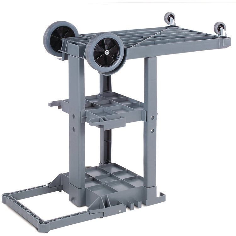 Janitor's Cart, Plastic, 4 Shelves, 1 Bin, 19" x 45" x 39", Gray