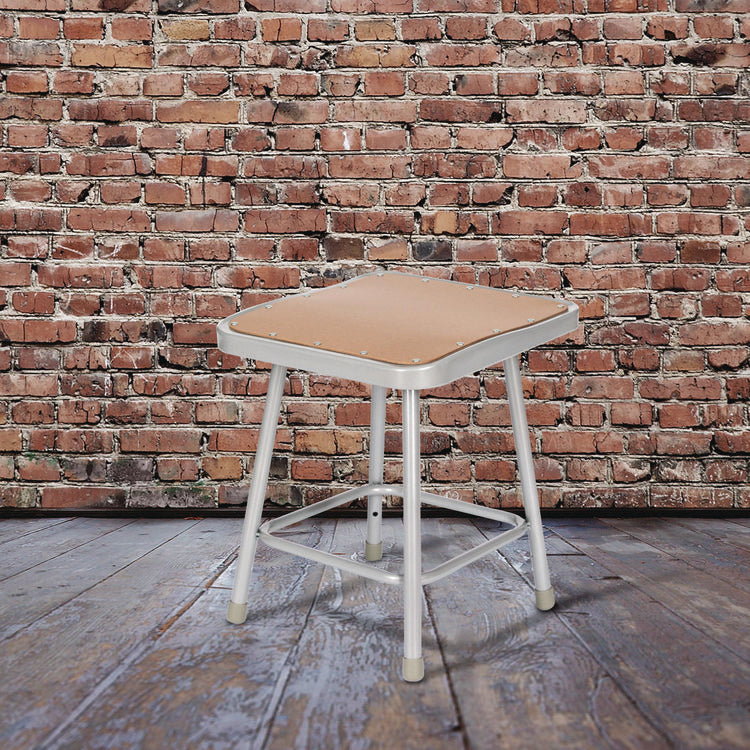 6300 Series Heavy Duty Square Seat Steel Stool, Backless, Supports Up to 500 lb, 17.5" Seat Height, Brown Seat, Gray Base