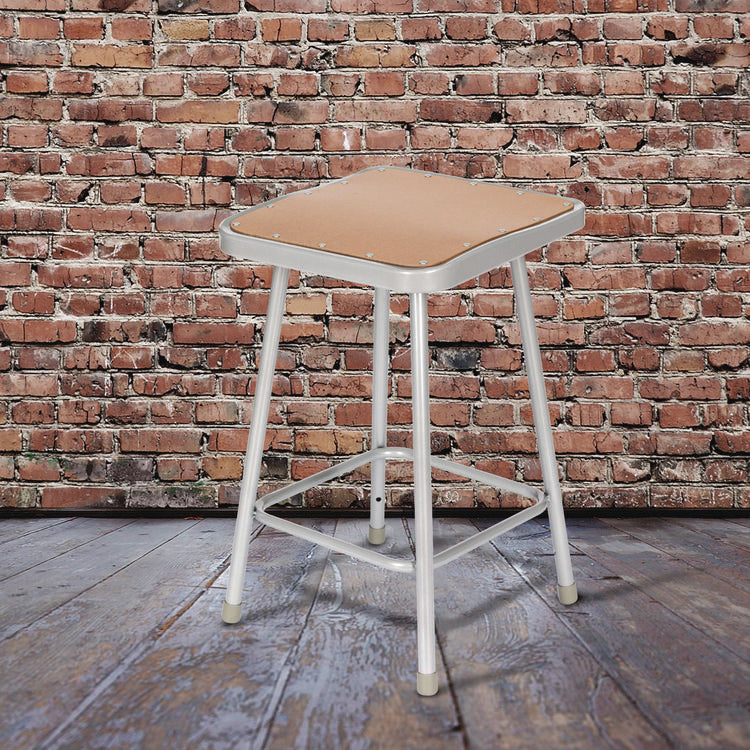 6300 Series Heavy Duty Square Seat Steel Stool, Backless, Supports Up to 500 lb, 23.25" Seat Height, Brown Seat, Gray Base