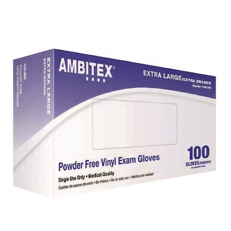 V200 Series Powder-Free Vinyl Exam Gloves, Small, 4 mil Thick, 9" Long, Clear, 100/Box