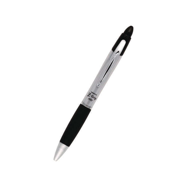 Z-Grip MAX Ballpoint Pen, Retractable, Medium 1 mm, Black Ink, Silver/Black Barrel, 12/Pack