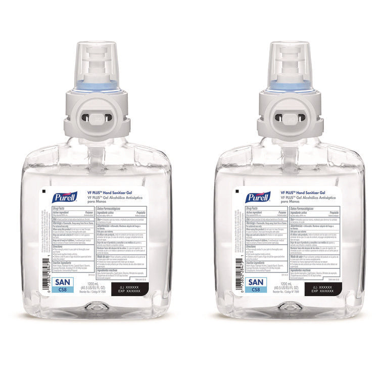 VF PLUS Hand Sanitizer Gel, 1,200 mL Refill Bottle, Fragrance-Free, For CS8 Dispensers, 2/Carton