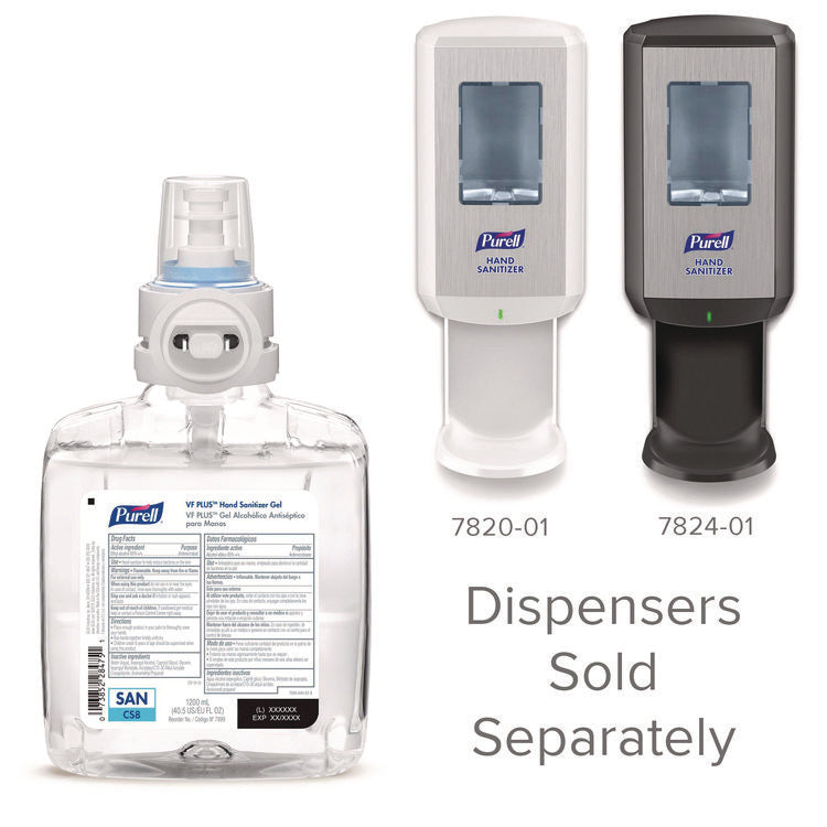 VF PLUS Hand Sanitizer Gel, 1,200 mL Refill Bottle, Fragrance-Free, For CS8 Dispensers, 2/Carton
