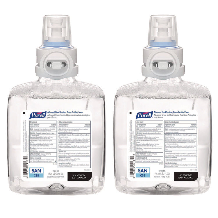 Advanced Hand Sanitizer Green Certified Foam Refill, For CS8 Dispensers, 1,200 mL, Fragrance-Free, 2/Carton