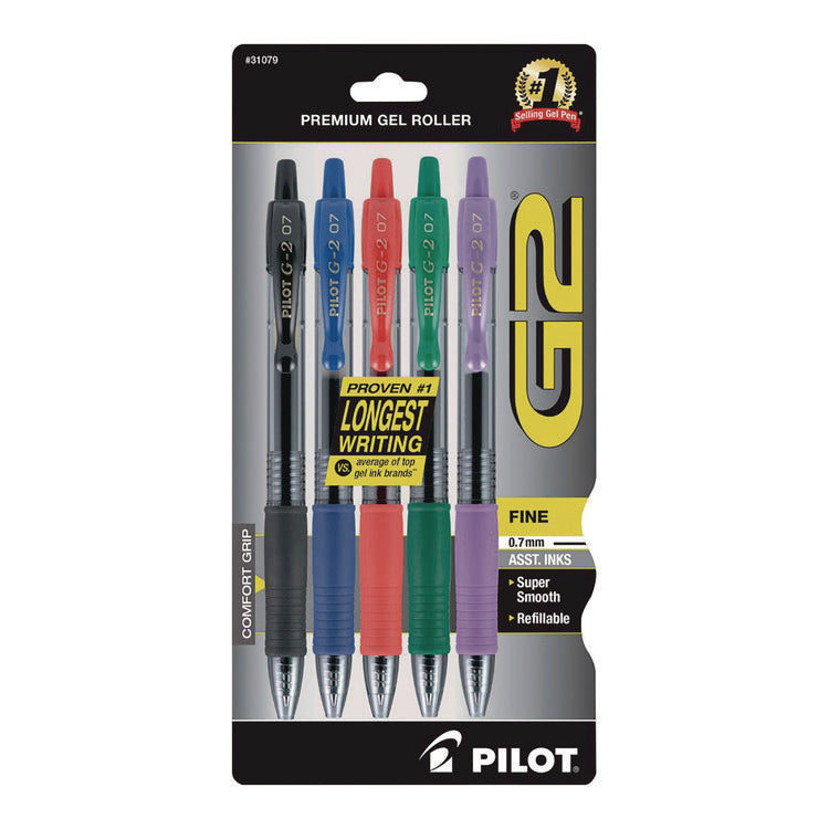 G2 Premium Gel Pen, Retractable, Fine 0.7 mm, Assorted Ink and Barrel Colors, 5/Pack