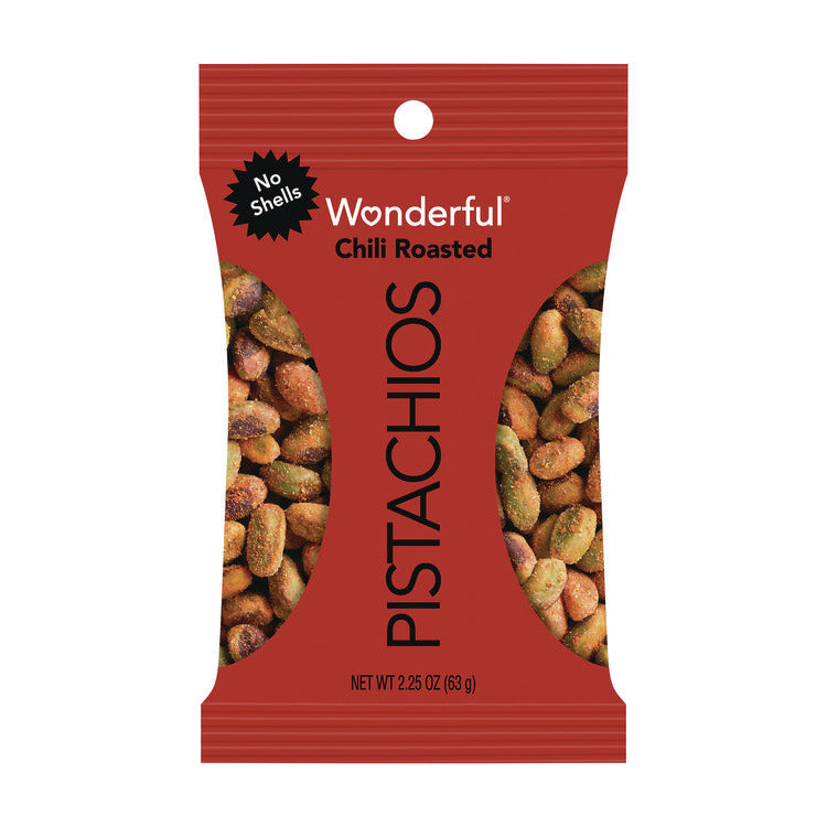 No Shells, Chili Roasted Pistachios, 2.25 oz Packet, 8 Packets/Box, 3 Boxes/Carton