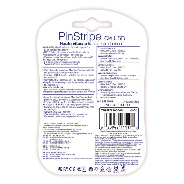 PinStripe USB 3.2 Flash Drive, 128 GB, Black