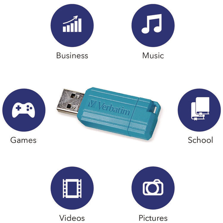 PinStripe USB 2.0 Flash Drive, 16 GB, Assorted Colors, 5/Pack