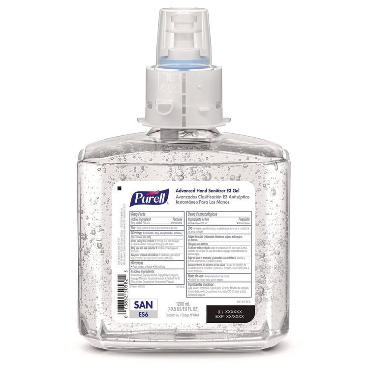 Food Processing Advanced Hand Sanitizer E3 Gel, 1,200 mL Bottle, Fragrance-Free, For ES6 Dispensers, 2/Carton