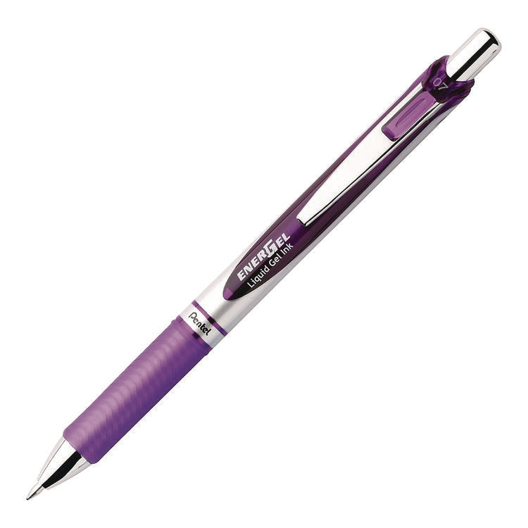 EnerGel RTX Deluxe Gel Pen, Retractable, Medium 0.7 mm, Purple Ink, Purple/Silver Barrel, 3/Pack