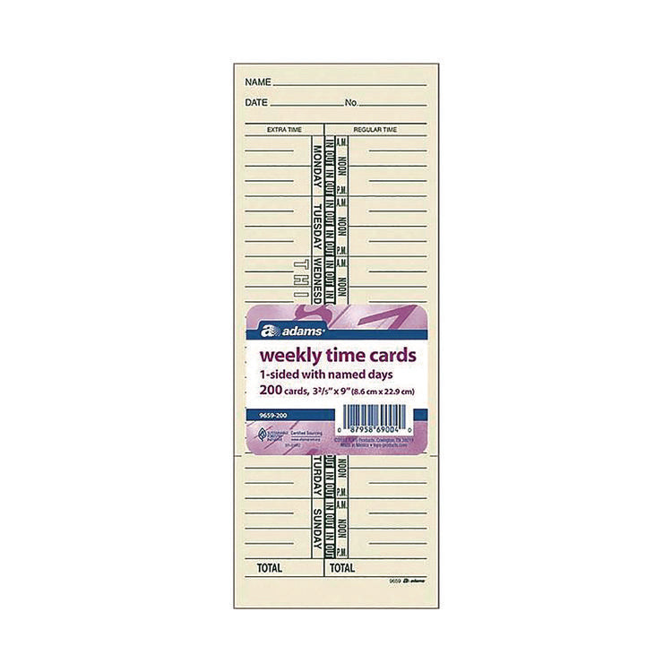 Time Cards for Acroprint, Amano and Lathem Time Clocks, One Side, 3.38" x 9", 200/Pack