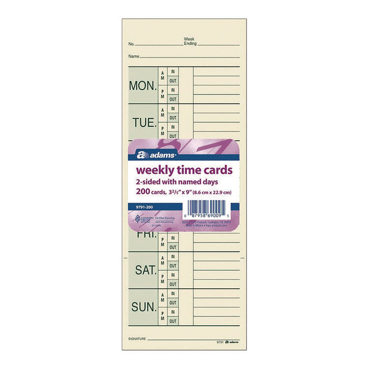 Time Cards for Pyramid 1000 Time Clock, Two Sides, 3.38" x 9", 200/Pack