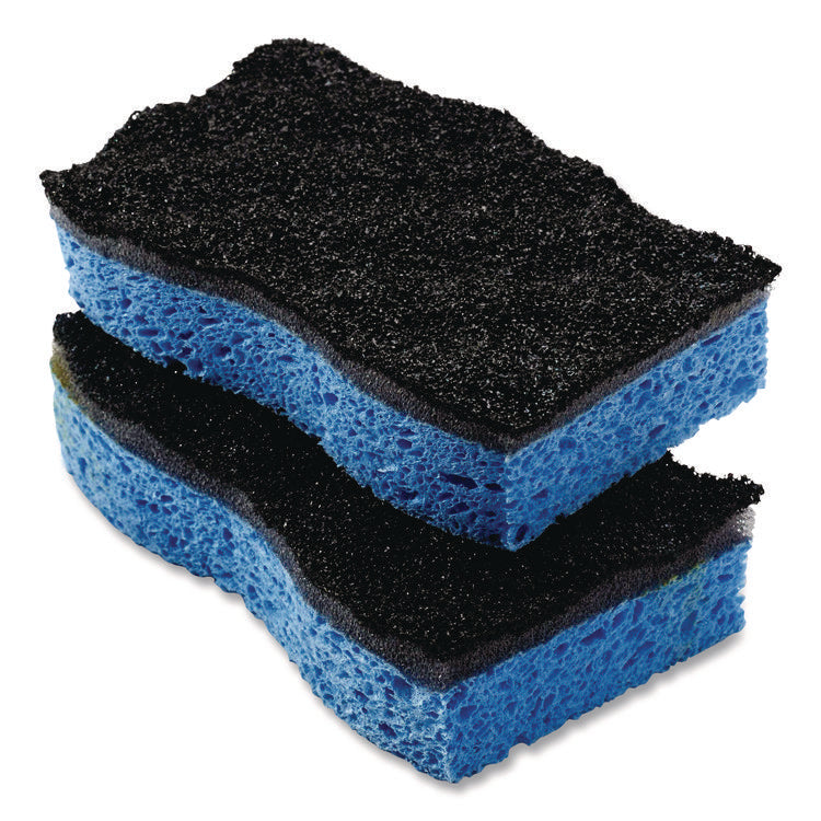 Scrunge Heavy-Duty Sponge, 2.63" x 4.25", 1" Thick, Black/Blue, 2/Pack, 8 Packs/Carton