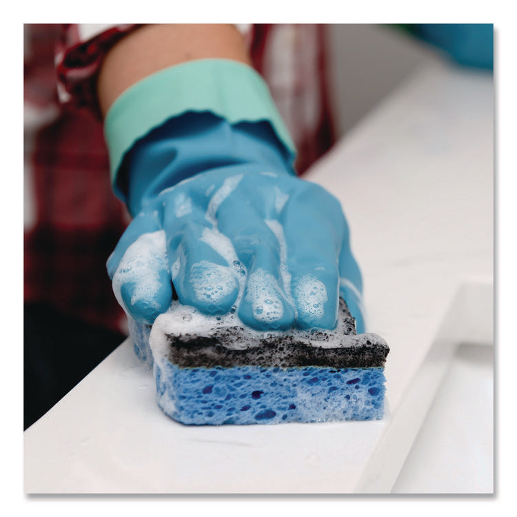 Scrunge Heavy-Duty Sponge, 2.63" x 4.25", 1" Thick, Black/Blue, 2/Pack, 8 Packs/Carton