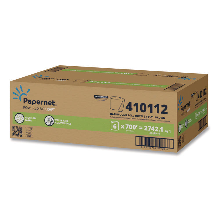 HyTech Seas Hardwound Roll Towel Kraft, 1-Ply, 7.9" x 700 ft, Brown, 6/Carton