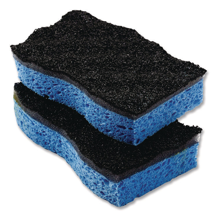 Scrunge Heavy-Duty Sponge, 2.63" x 4.25", 1" Thick, Black/Blue, 2/Pack