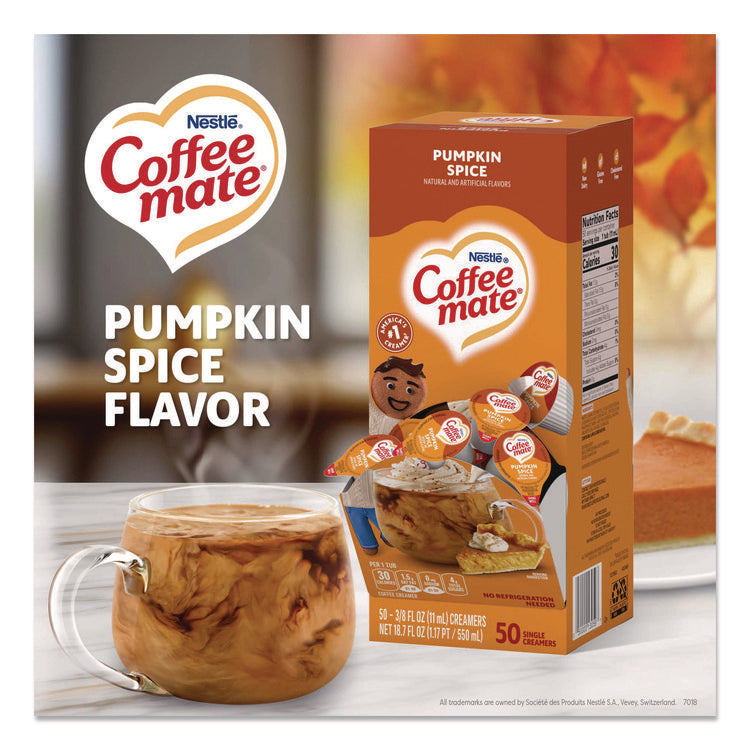 Liquid Coffee Creamer, Pumpkin Spice, 0.38 oz Mini Cups, 50/Box, 4 Boxes/Carton