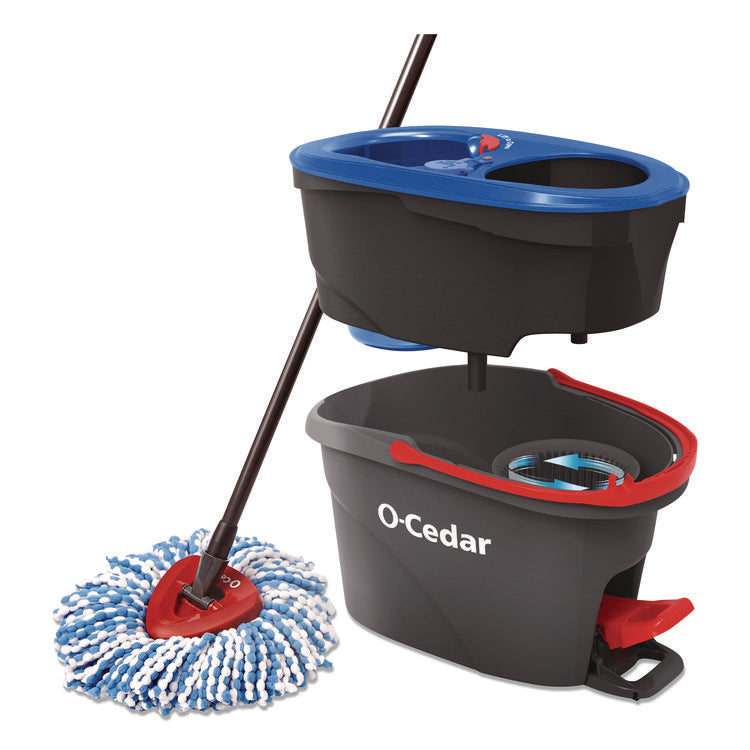 EZWring RinseClean Spin Mop System, Blue/White Microfiber Head, Up to 51" Adjustable Red/Gray Handle
