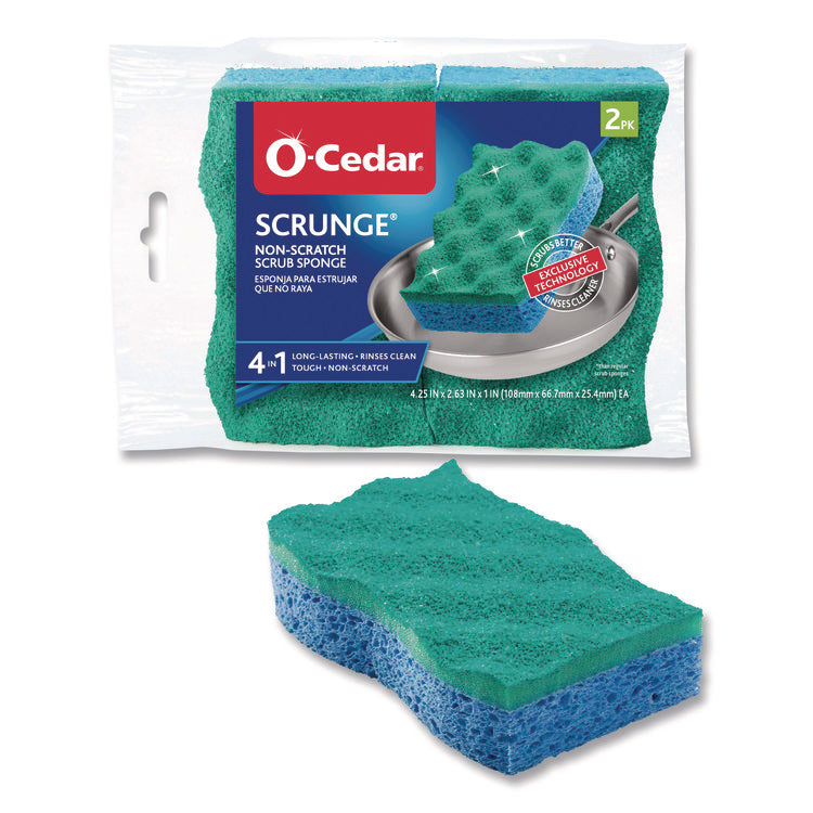 Scrunge Non-Scratch Scrub Sponge, 2.63" x 4.25", 1" Thick, Green/Blue, 2/Pack