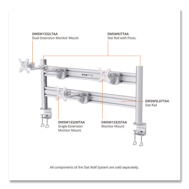 Slat Rail with Posts for Slat Wall System for 32" TVs, 8.1w x 5.7d x 5.51h, Silver, Supports 33 lb