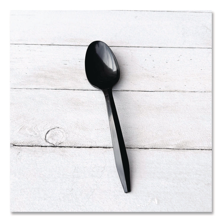 Mediumweight Polypropylene Cutlery, Spoon, Plastic, Black, 1,000/Carton