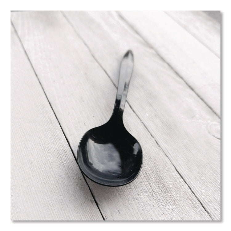Heavyweight Polypropylene Cutlery, Soup Spoon, Plastic, Black, 1,000/Carton