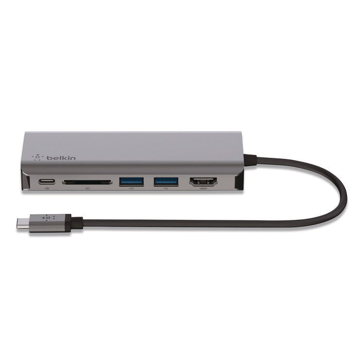 Connect 6-in-1 USB-C Multiport Adapter Hub, 6-Port, Gray