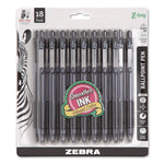 Z-Grip Ballpoint Pen, Retractable, Medium 1 mm, Black Ink, Clear/Black Barrel, 18/Pack