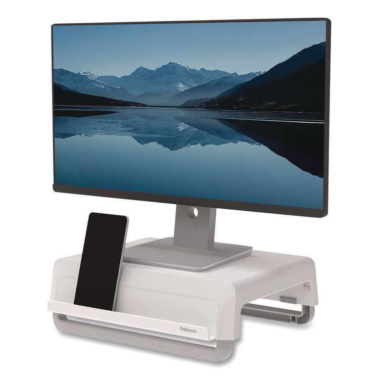Breyta Monitor Stand, 13.94" x 11.97" x 3.23" to 5.9", White, Supports 33 lb