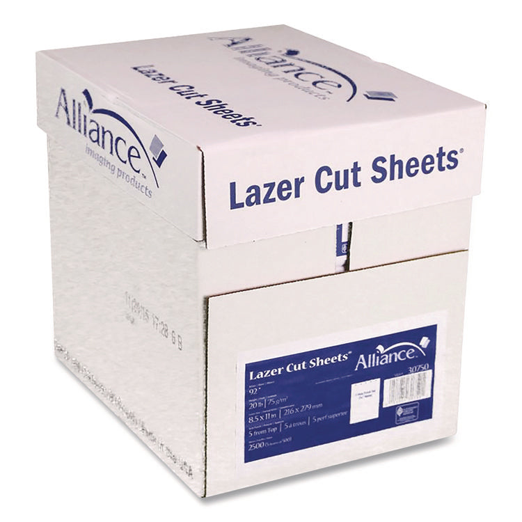 Laser Cut Sheets, 92 Bright, Side: 5-Hole Punched, 20 lb Bond Weight, 8.5 x 11, White, 500 Sheets/Ream, 5 Reams/Carton