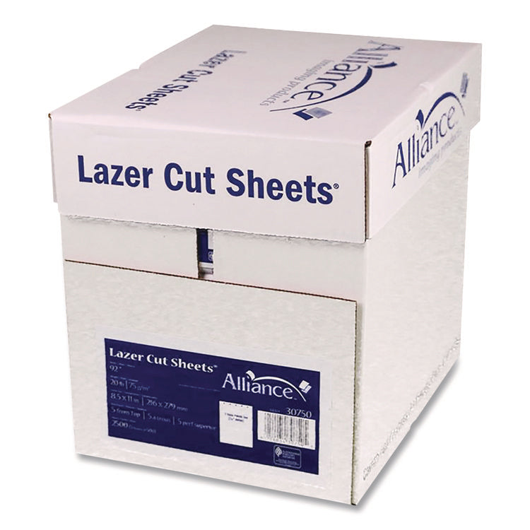 Laser Cut Sheets, 92 Bright, Side: 5-Hole Punched, 20 lb Bond Weight, 8.5 x 11, White, 500 Sheets/Ream, 5 Reams/Carton
