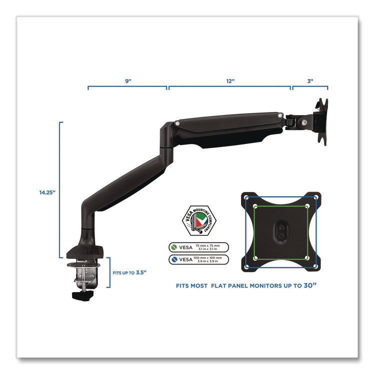 Single Monitor Gas-Spring Mounting Arm, For 13" to 32" Monitors, 360 Degree Rotation, +/-45 Degree Tilt, Black, Supports 20lb