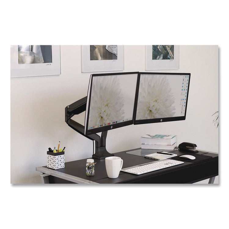 Dual Monitor Gas-Spring Mounting Arm, For 13" to 32" Monitors, 360 Degree Rotation, +/-45 Degree Tilt, Black, Supports 20 lb