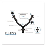 Dual Monitor Gas-Spring Mounting Arm, For 13" to 32" Monitors, 360 Degree Rotation, +/-45 Degree Tilt, Black, Supports 20 lb
