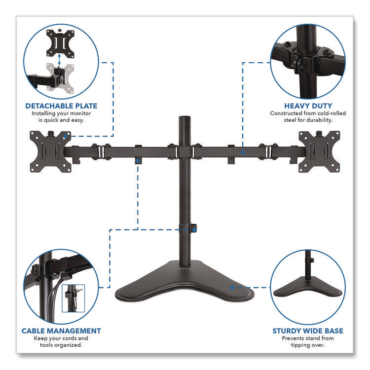 Dual Monitor Desk Stand, For 19" to 32" Monitors, 36.4" x 11" x 18.3", Black, Supports 17.6 lb
