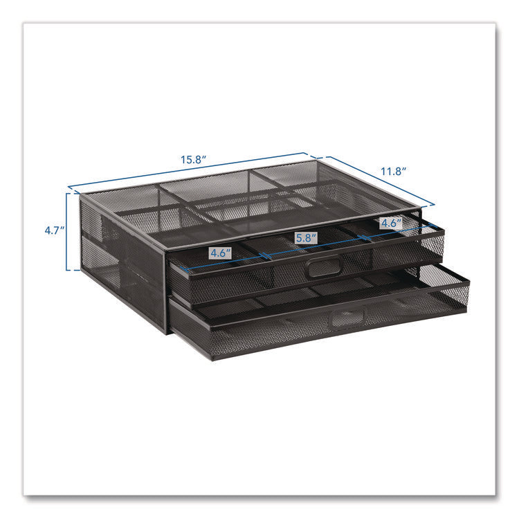 Metal Mesh Monitor Stand with Storage Drawers, For Up to 32" Monitors, 15.8" x 11.8" x 4.7", Black, Supports 30 lb