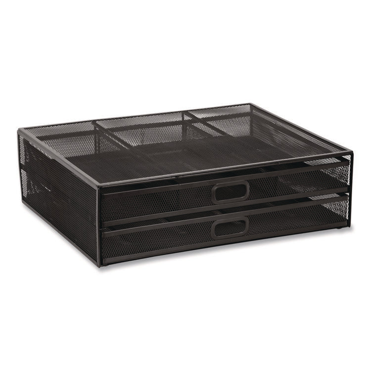 Metal Mesh Monitor Stand with Storage Drawers, For Up to 32" Monitors, 15.8" x 11.8" x 4.7", Black, Supports 30 lb